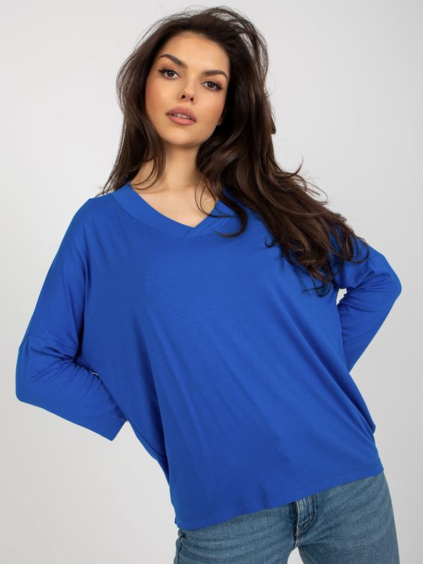 Fashionhunters Dark blue women's basic blouse with 3/4 sleeves