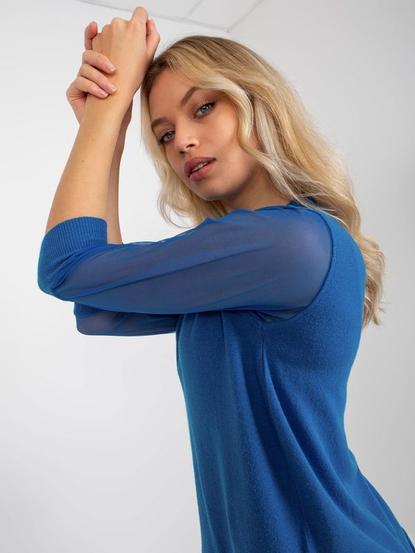 Fashionhunters Dark blue women's classic sweater with 3/4 sleeves