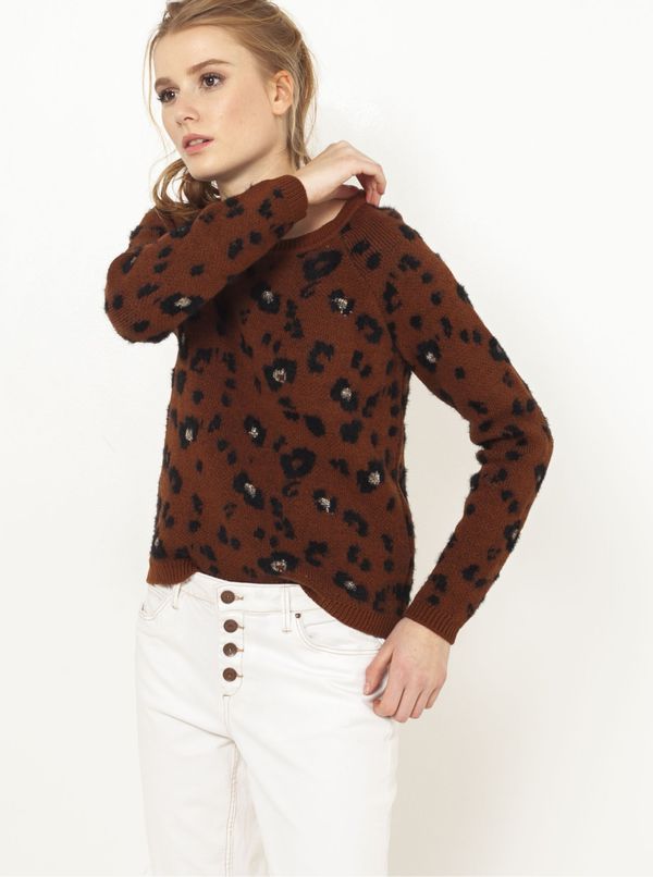 CAMAIEU Dark brown sweater with leopard pattern CAMAIEU - Women