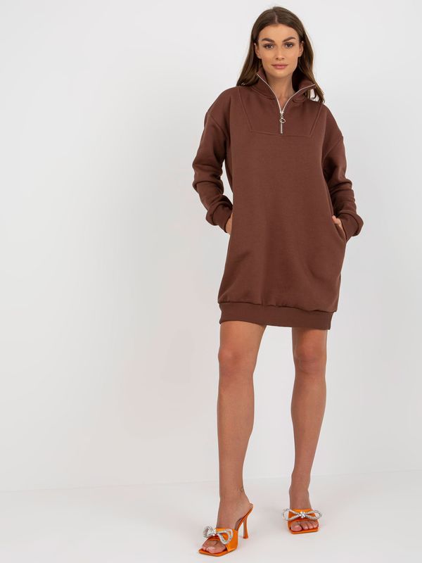 Fashionhunters Dark brown sweatshirt basic dress with pockets