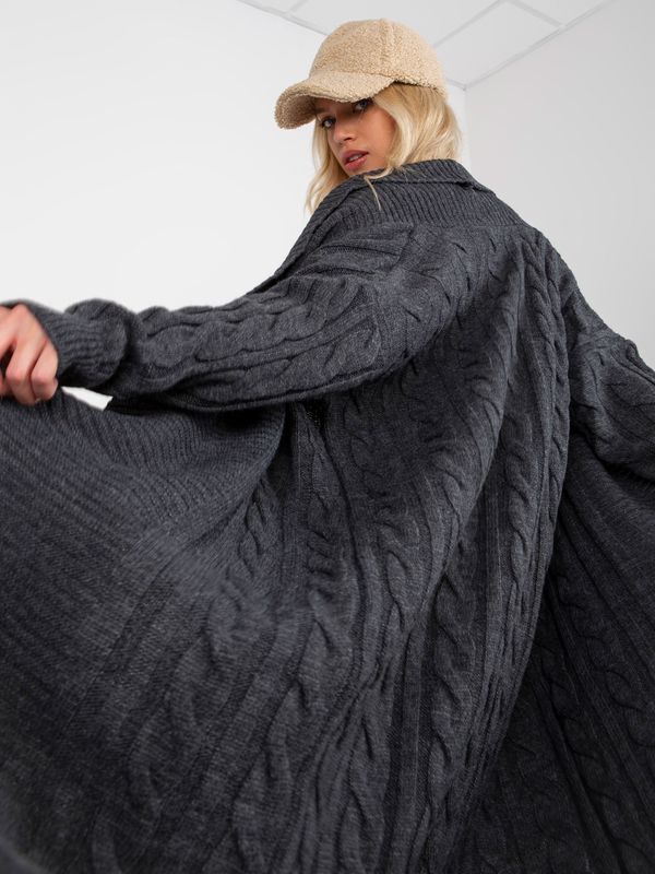 Fashionhunters Dark gray three-piece knitted set with cardigan
