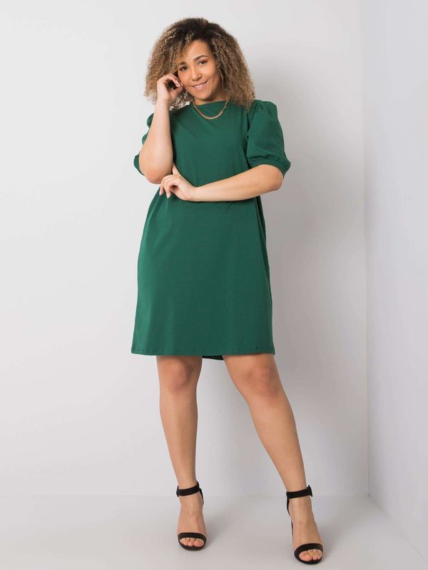 Fashionhunters Dark green cotton dress plus sizes
