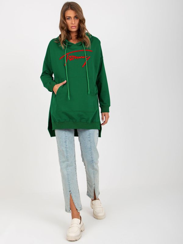 Fashionhunters Dark Green Cotton Kangaroo Sweatshirt