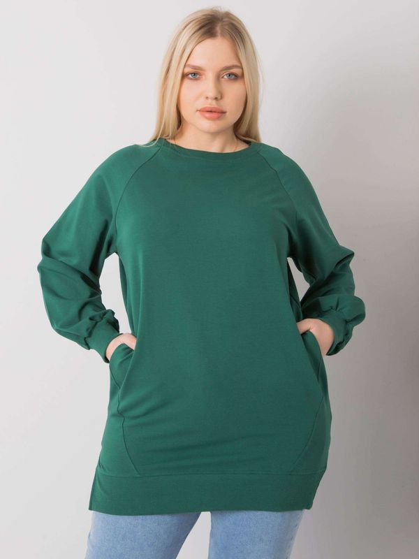 Fashionhunters Dark Green Cotton Sweatshirt for Women Plus Sizes