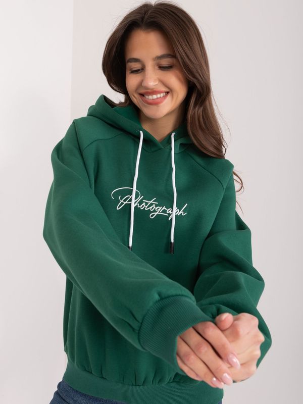 Fashionhunters Dark green hoodie with lettering