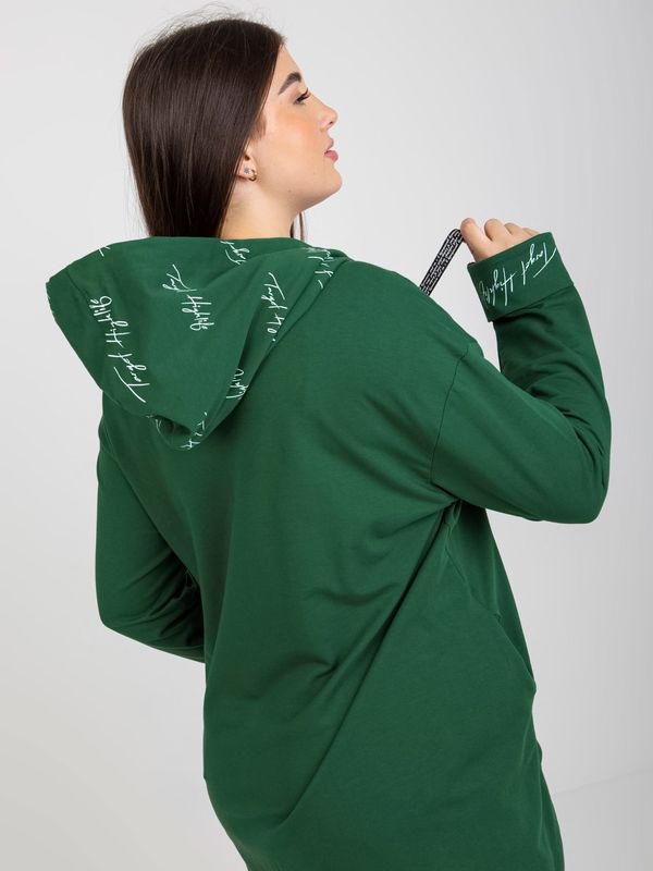 Fashionhunters Dark green large zippered sweatshirt with text