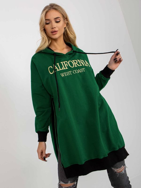 Fashionhunters Dark green long sweatshirt with slits
