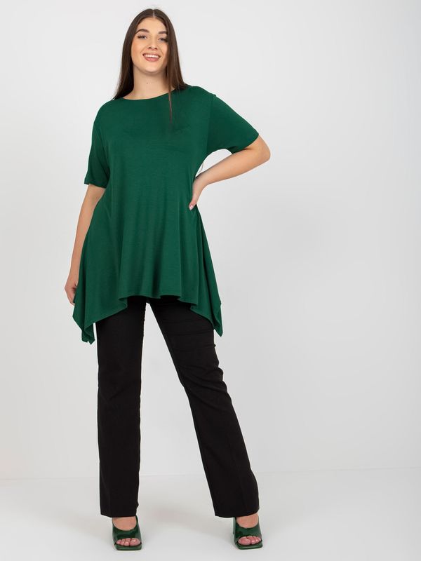 Fashionhunters Dark green monochrome blouse of larger size with short sleeves