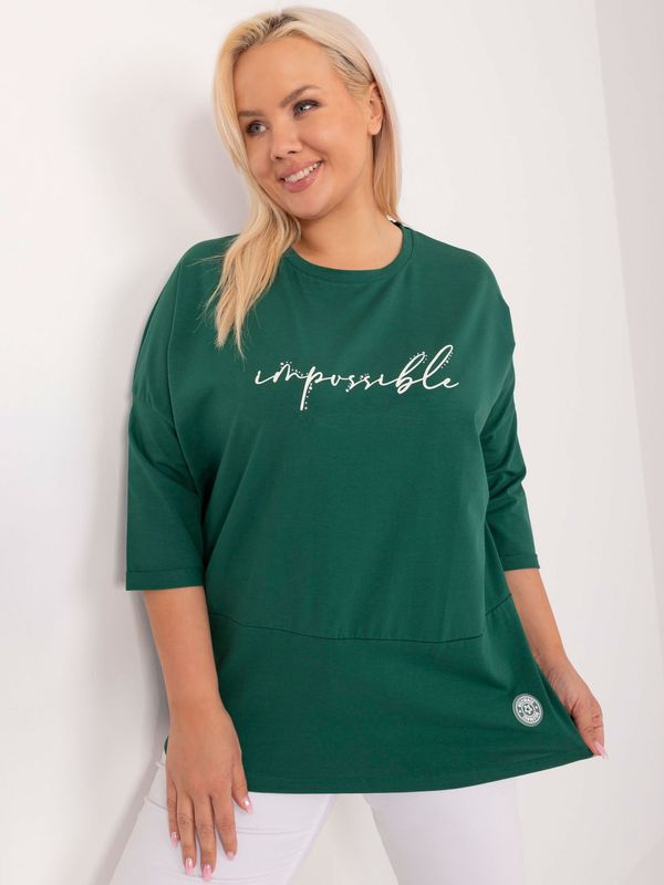 Fashionhunters Dark green plus size blouse with inscription