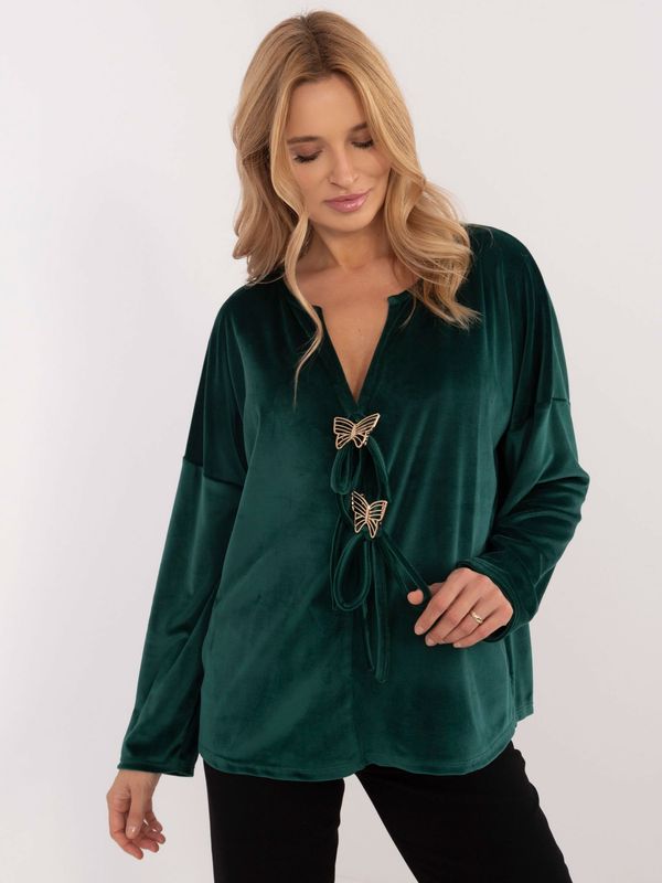 Fashionhunters Dark green velour blouse large size