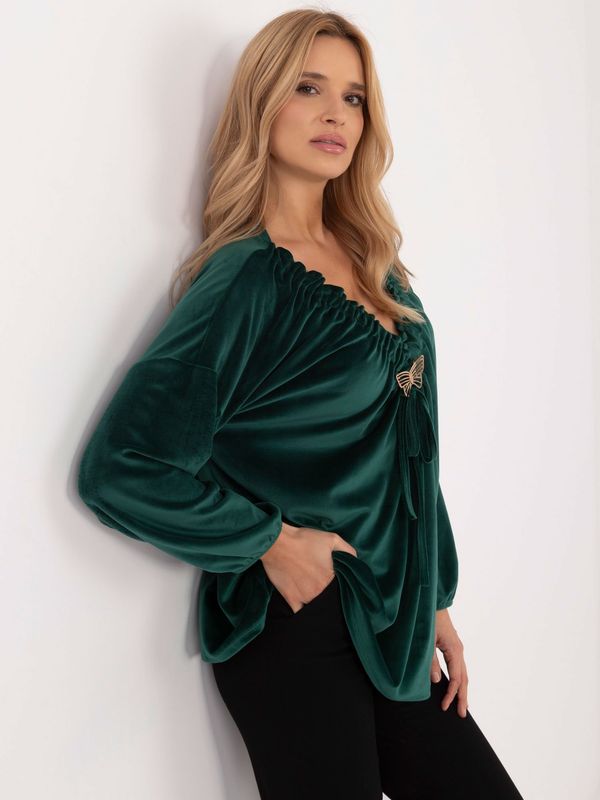 Fashionhunters Dark green velour blouse large size