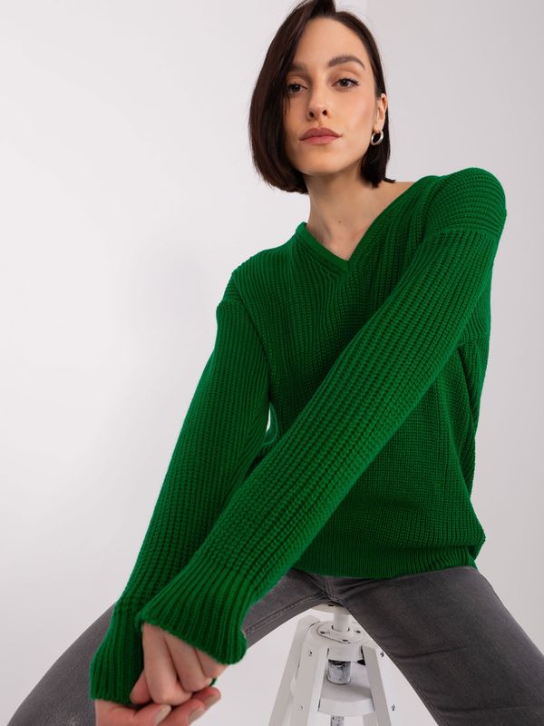 Fashionhunters Dark green women's oversize sweater with wool