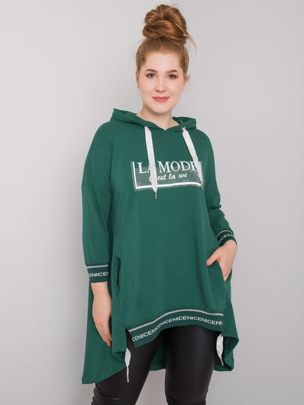 Fashionhunters Dark green women's sweatshirt of larger size with pocket