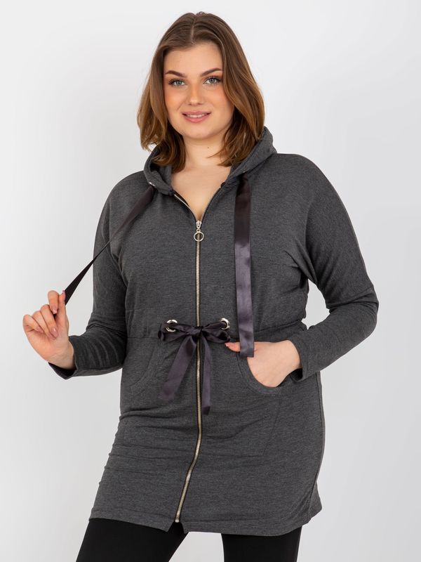 Fashionhunters Dark grey long sweatshirt plus zippered sizes