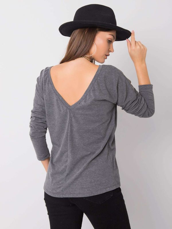 Fashionhunters Dark grey melange blouse with a neckline at the back