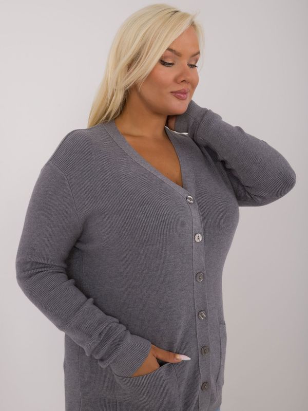 Fashionhunters Dark grey women's sweater with buttons plus size