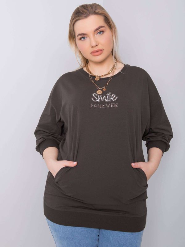 Fashionhunters Dark khaki blouse plus size with Messina patch