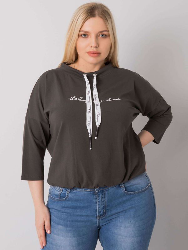 Fashionhunters Dark khaki blouse plus size with Perry lettering