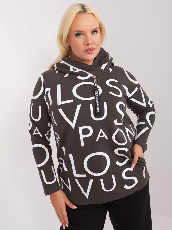 Fashionhunters Dark khaki cotton sweatshirt plus size with print