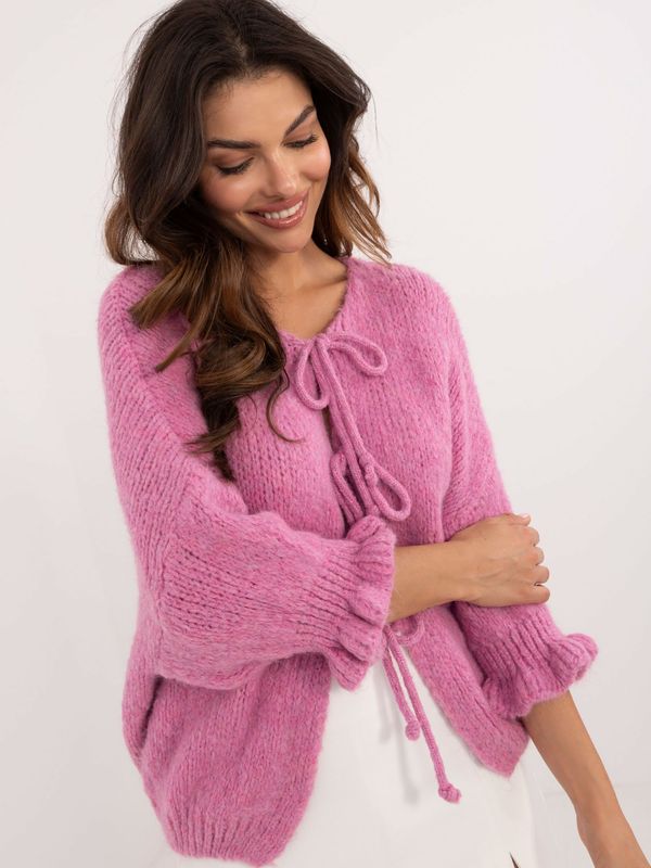 Fashionhunters Dark pink casual oversize sweater with 3/4 sleeves