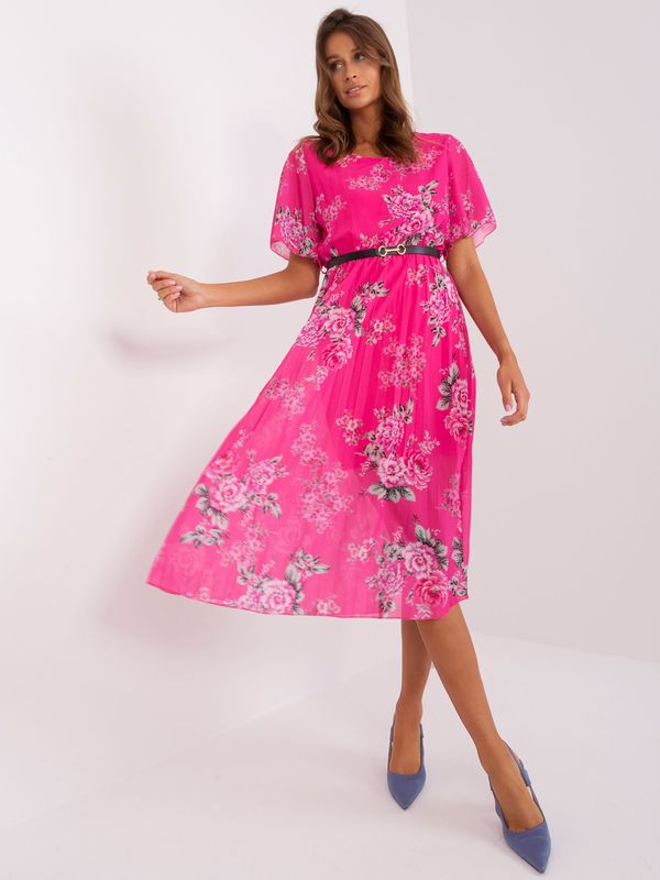 Fashionhunters Dark pink floral dress in a romantic style