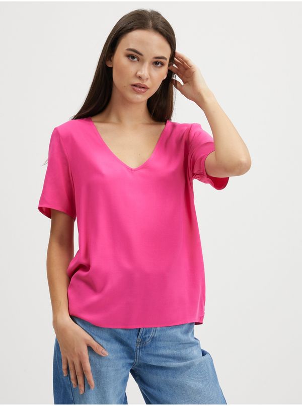 Vila Dark pink women's basic T-shirt VILA Paya - Women