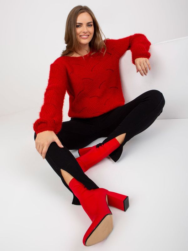 Fashionhunters Dark red fluffy classic sweater with OCH BELLA wool