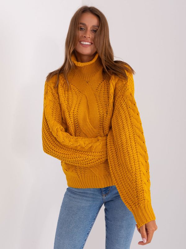 Fashionhunters Dark yellow women's oversize sweater with turtleneck