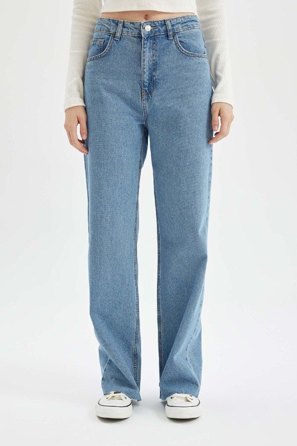 DEFACTO DEFACTO 90's Wide Leg High Waist Cut-Off Jean Washed Trousers