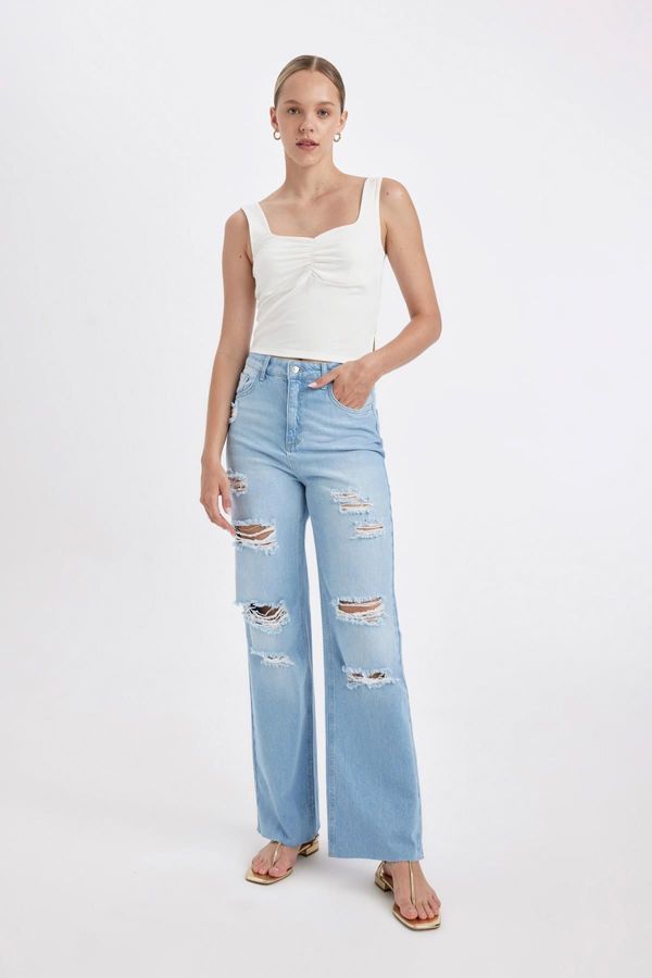 DEFACTO DEFACTO 90's Wide Leg High Waist Wide Leg Ripped Detailed Washed Jean Trousers