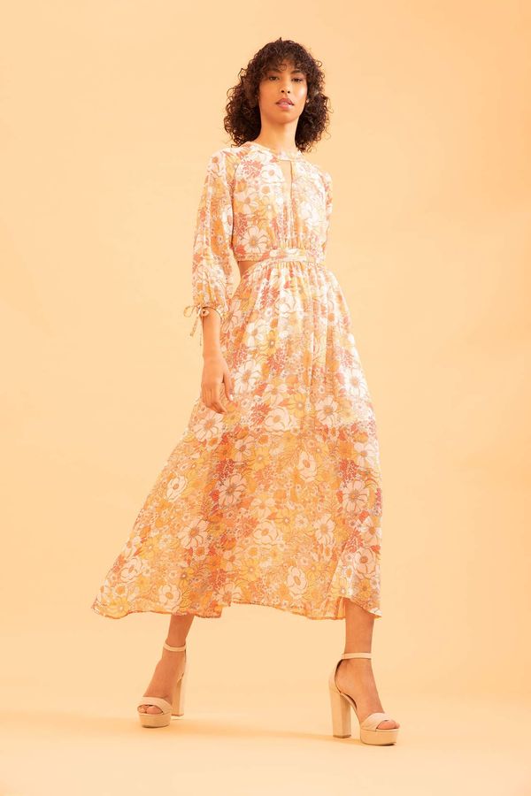 DEFACTO DEFACTO A Cut Long Sleeve Floral Print Maxi Dress