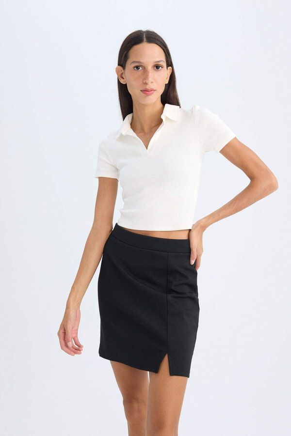 DEFACTO DEFACTO A Cut Normal Waist Basic Straight Slit Black Mini Skirt