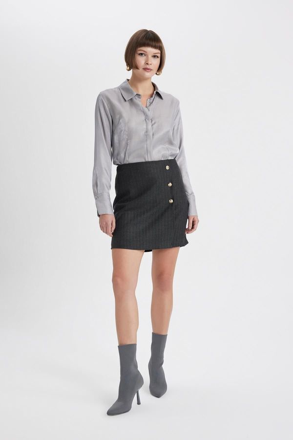 DEFACTO DEFACTO A-Line Knit Patterned Normal Waist Lined Mini Skirt