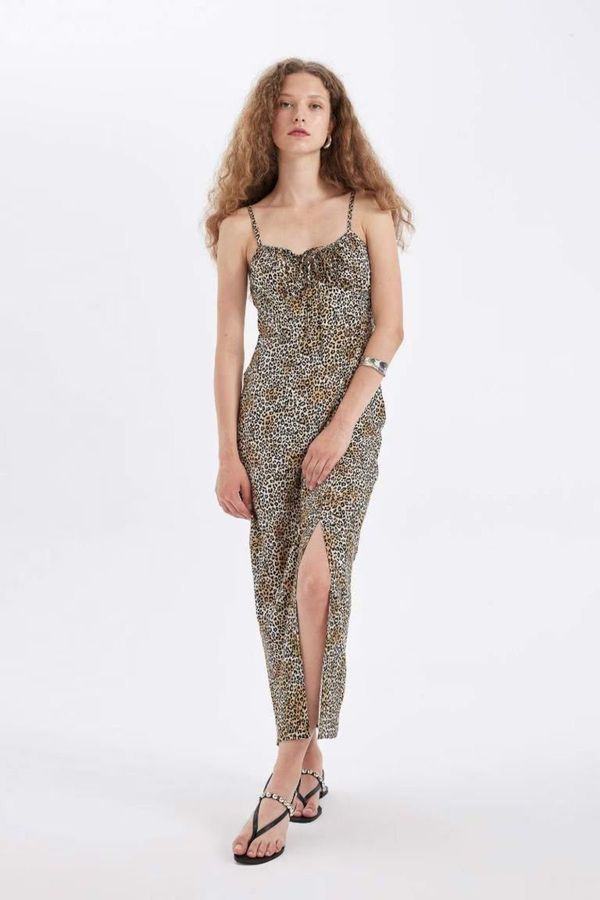 DEFACTO DEFACTO A-Line Sweetheart Neck Leopard Patterned Viscose Strappy Maxi Dress