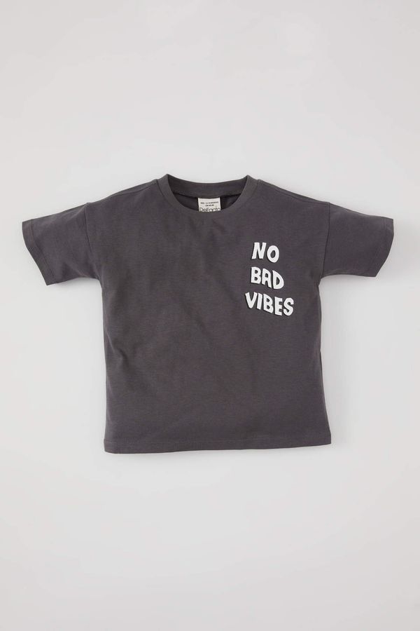 DEFACTO DEFACTO Baby Boy Crew Neck Slogan Printed Short Sleeve T-Shirt