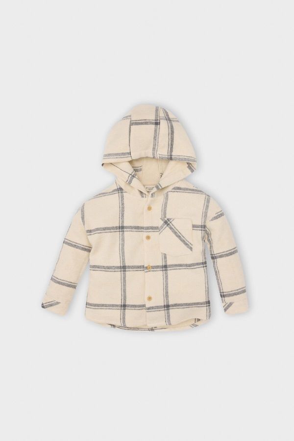 DEFACTO DEFACTO Baby Boy Hooded Flannel Long Sleeve Pocket Plaid Shirt