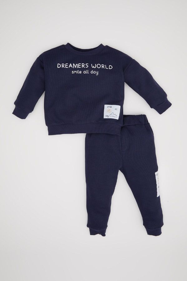 DEFACTO DEFACTO Baby Boy Label Printed Thessaloniki Fabric Sweatshirt Tracksuit Bottom 2-Piece Set