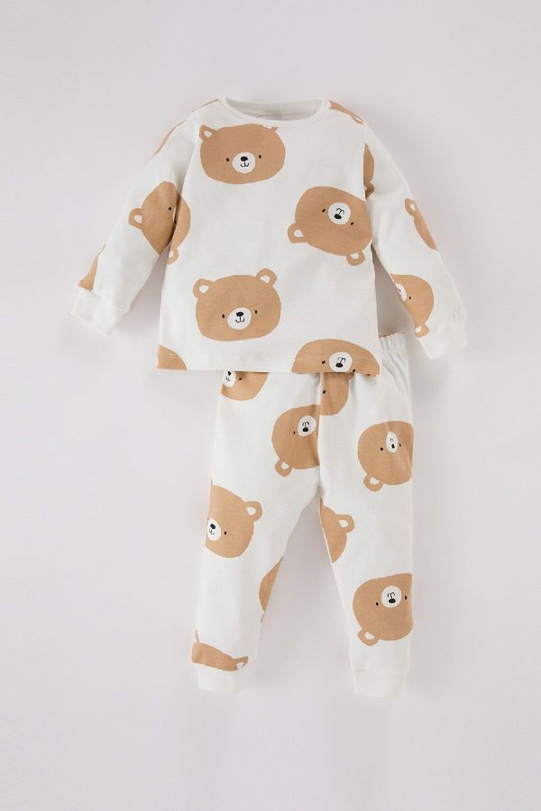 DEFACTO DEFACTO Baby Boy Pajama Set Bear Patterned Crew Neck Long Sleeve Top Long Bottom