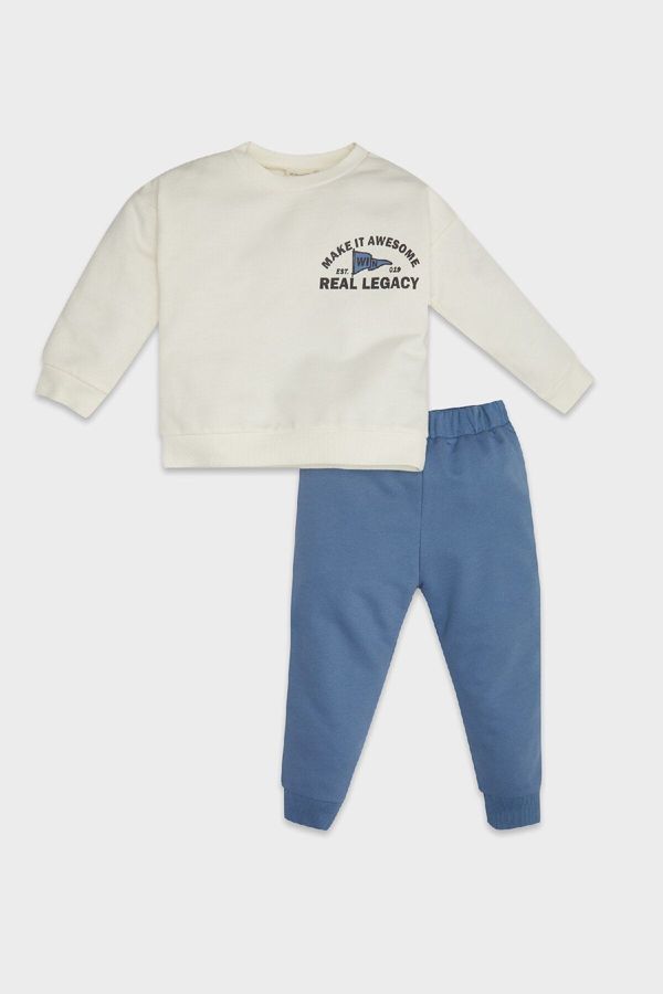 DEFACTO DEFACTO Baby Boy Slogan Printed Thin Sweatshirt Tracksuit Bottom 2-Piece Set