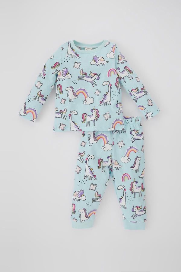 DEFACTO DEFACTO Baby Girl Dinosaur Print Combed Cotton Long Sleeve Pajamas Set