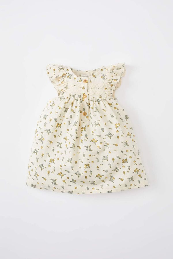 DEFACTO DEFACTO Baby Girl Floral Short Sleeve Twill Dress