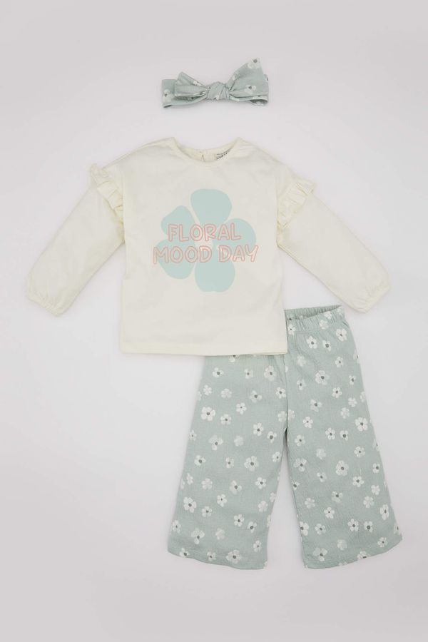 DEFACTO DEFACTO Baby Girl Floral T-Shirt Trousers Headband 3 Piece Set