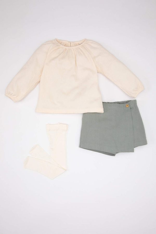 DEFACTO DEFACTO Baby Girl Gabardine Blouse Shorts Skirt Socks 3 Piece Set
