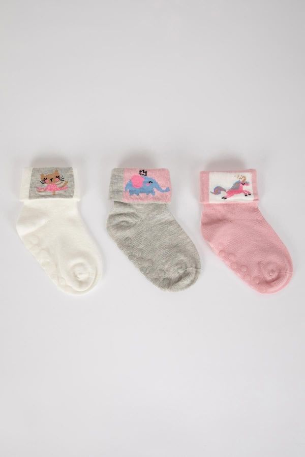 DEFACTO DEFACTO Baby Girl Non-Slip Sole 3-Pack Cotton Long Socks