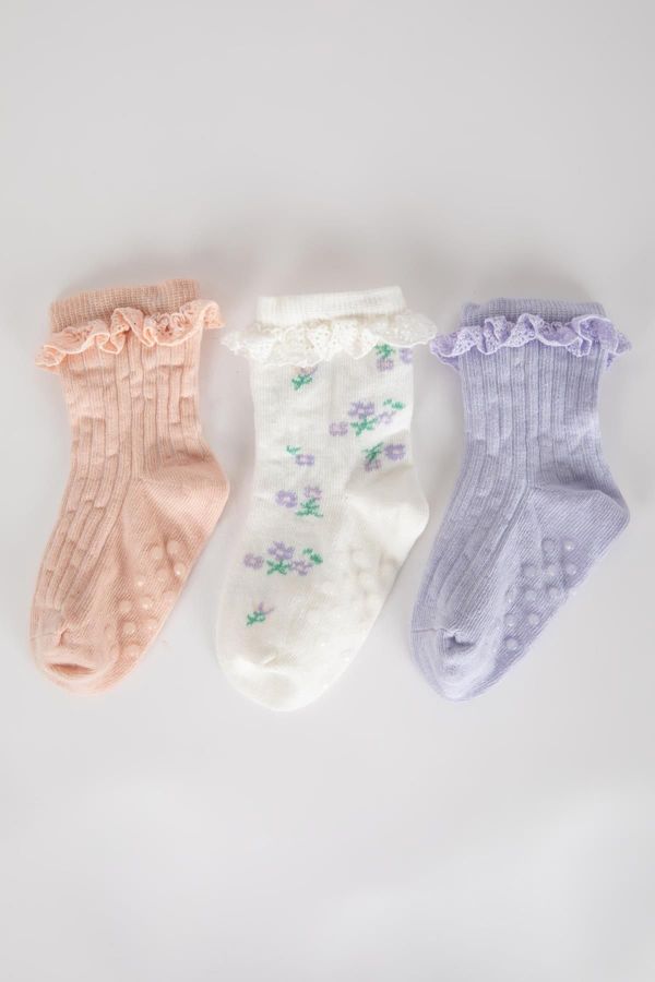 DEFACTO DEFACTO Baby Girl Non-Slip Sole 3-Pack Cotton Long Socks