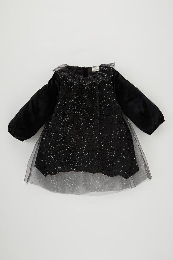 DEFACTO DEFACTO Baby Girl Polka Dot Long Sleeve Velvet Dress