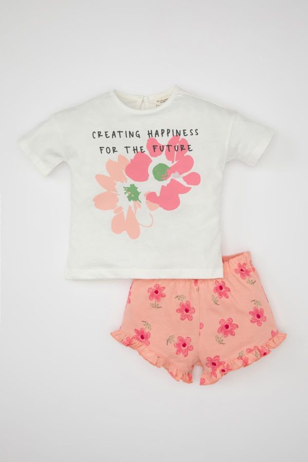 DEFACTO DEFACTO Baby Girl Printed Short Sleeve T-Shirt Floral Shorts 2 Piece Set