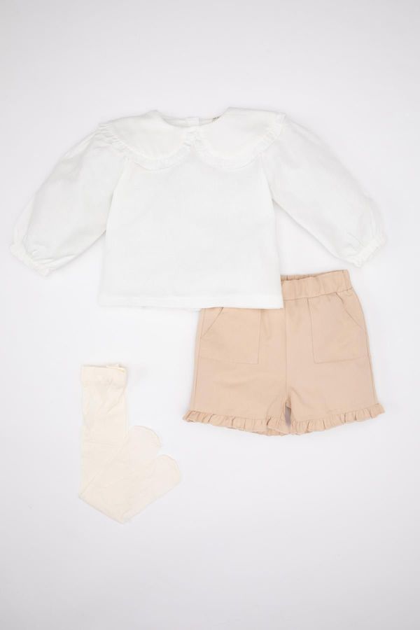 DEFACTO DEFACTO Baby Girl Twill Blouse Shorts Socks 3-Piece Set