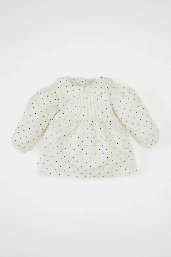 DEFACTO DEFACTO Baby Girl Wide Neck Polka Dot Long Sleeve Twill Dress