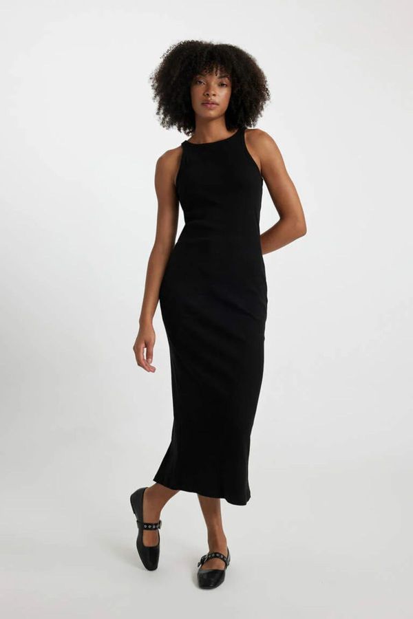 DEFACTO DEFACTO Bodycon Bodycon Basic Plain Half Turtleneck Sleeveless Maxi Black Dress